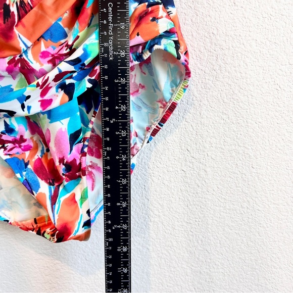 Swim Solutions Floral Twist Front One Piece Mio Swimsuit Size 14 Bright Tropical - Picture 8 of 11